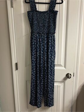 Smocked Navy Floral Jumpsuit